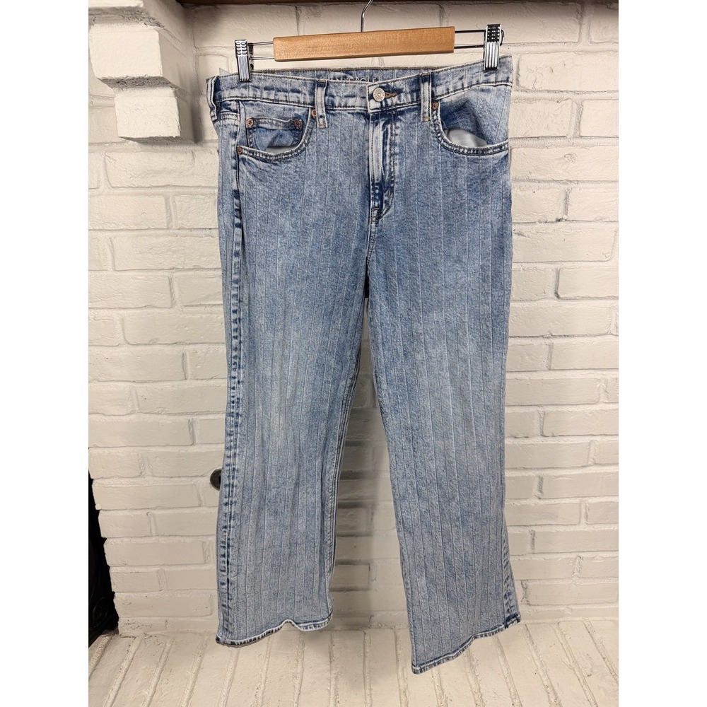 American Eagle Stretch High Rise Straight Jeans Light Wash Striped Size 6